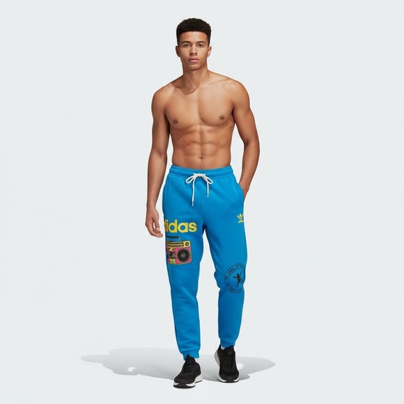adidas Other - Adidas Sweatpants Mens Size L Pulse Blue Graphic Joggers Boombox Print Streetwea